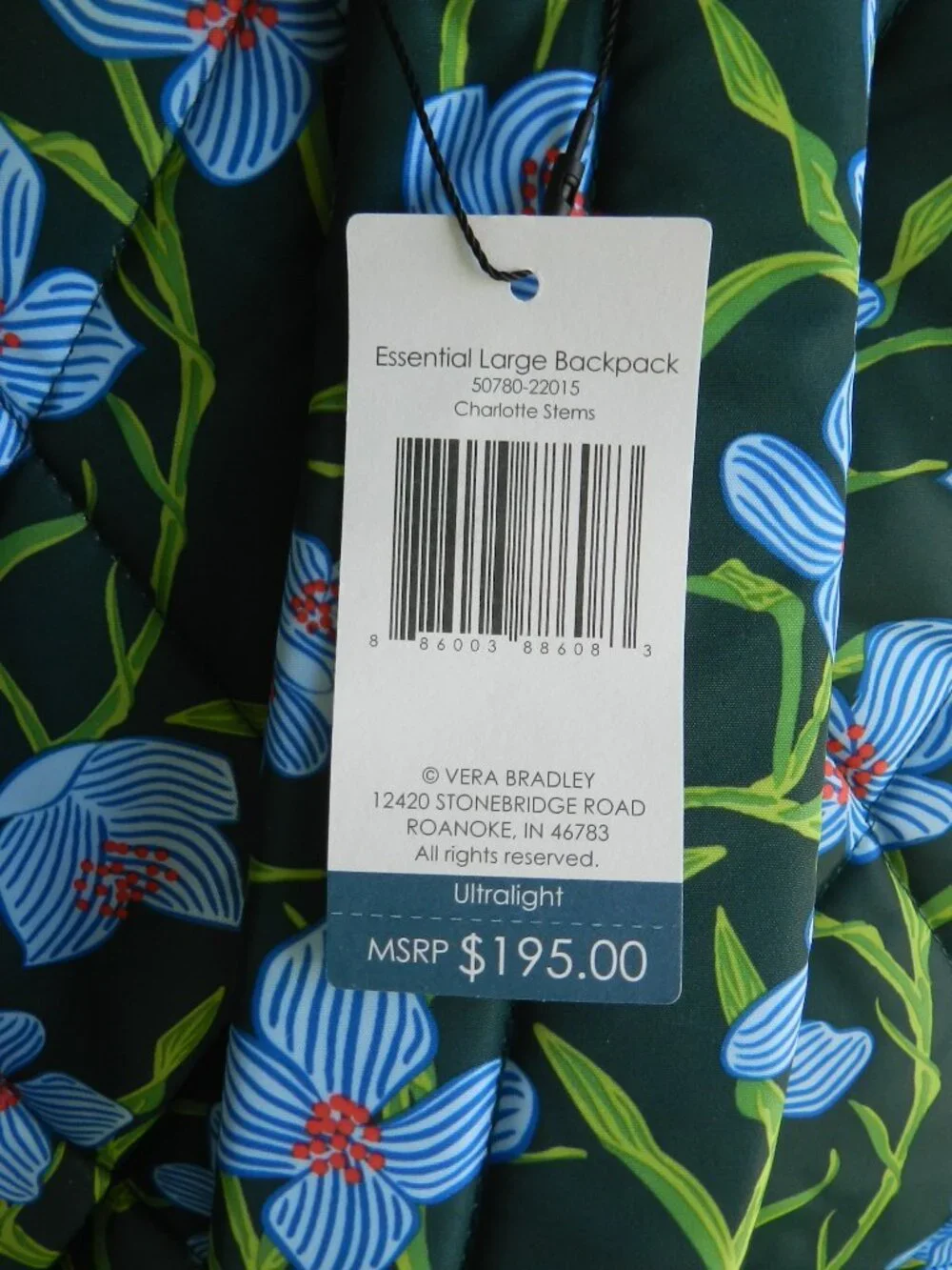 Vera Bradley Ultralight Essential LARGE Backpack Laptop Bag in Charlotte Steams
